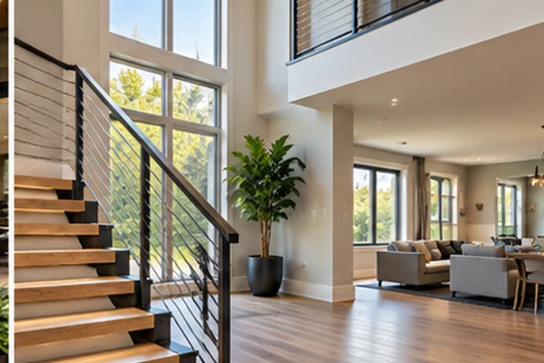 Bright home interior with large windows